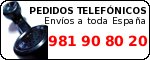 Pedidos telefonicos. Envíos a toda España. 981908020